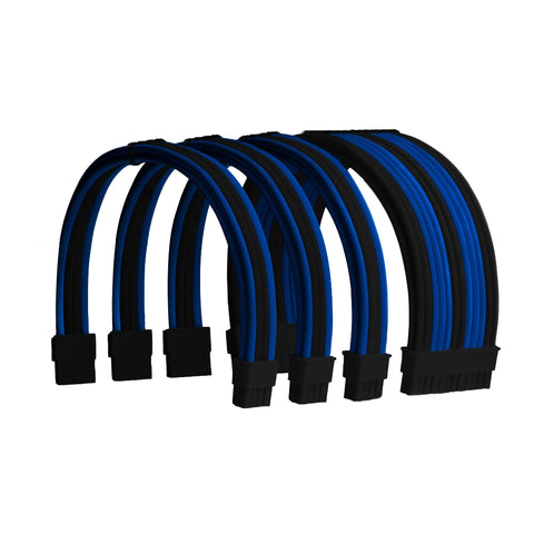 Blue and Black Sleeved PSU Cable Extension Kit